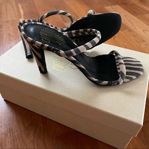 Charlotte Stone Black and Tan Striped Heeled Sandals